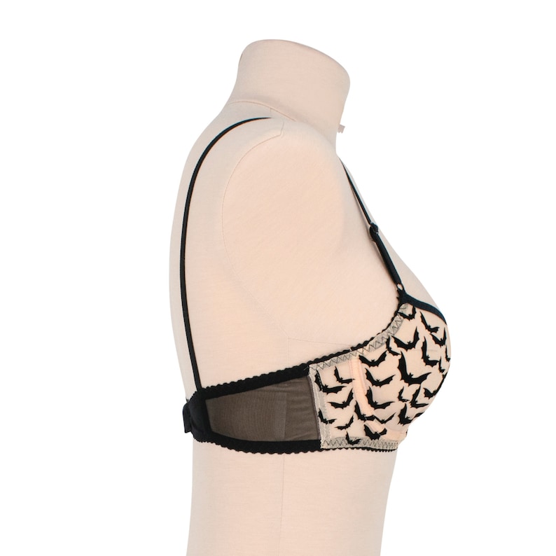 Bat Underwire Bra Sheer Nude Mesh With Black Velvet Applique - Etsy