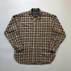 Vintage Pendleton Wool Shirt 60s Brown Plaid Button Up – Men’s XL USA Made