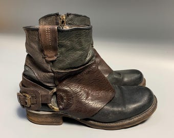 【Amester】Belt Short Boot Archive A.S.98 Archive Avant Garde Gray Belts Glitter Leather Boots 41