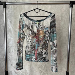VTG Save The Queen Mesh Top Y2K Jean Paul Gaultier Style – Graphic Print, Sz S