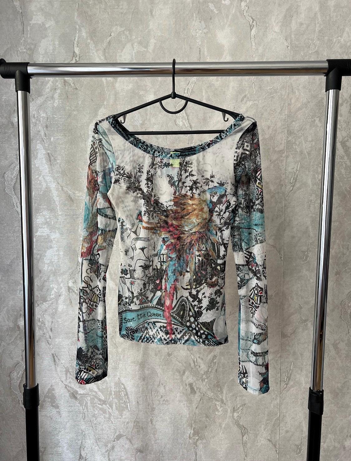 VTG Save the Queen Mesh Top Y2K Jean Paul Gaultier Style – Graphic