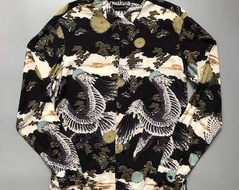 AllSaints Japanese Crane Print Long Sleeve Shirt – Hawaii Style – Size S