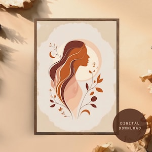 Boho Feminine Line Art, Printable Wall Art, Minimalist Boho Decor, Digital Download, Neutral Tones, Instant Download Poster, Modern Decor