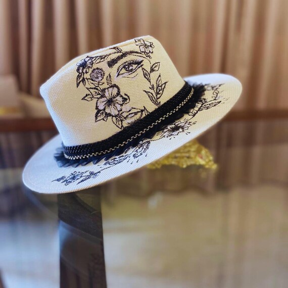 Hand-painted Fedora Hat: Boho Floral Art, Straw Beach Hat - Etsy display picture 2