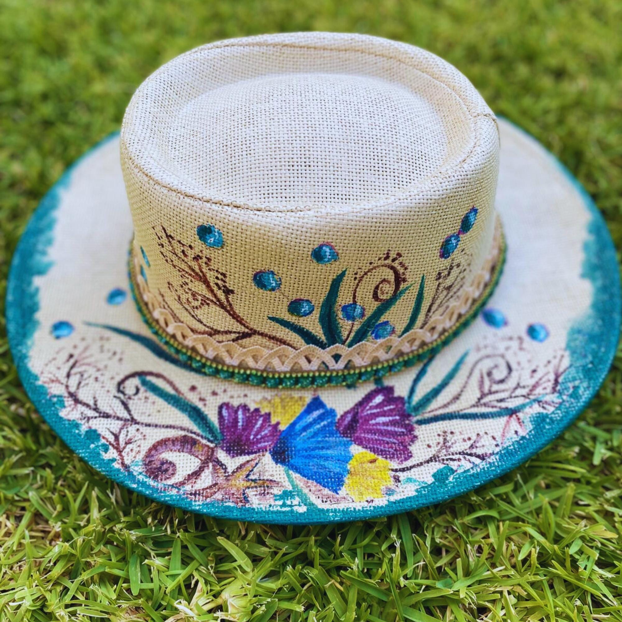 Hand Painted Floral Panama Style Hat Boho Festival Sun Hat Floral Panama Hat - Etsy main image 4