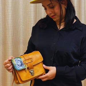 Hand-Painted Leather Bag – Boho Moroccan Purse with Original Art by Mounia | Unique Artisan Crossbody | Genuine Leather Handbag