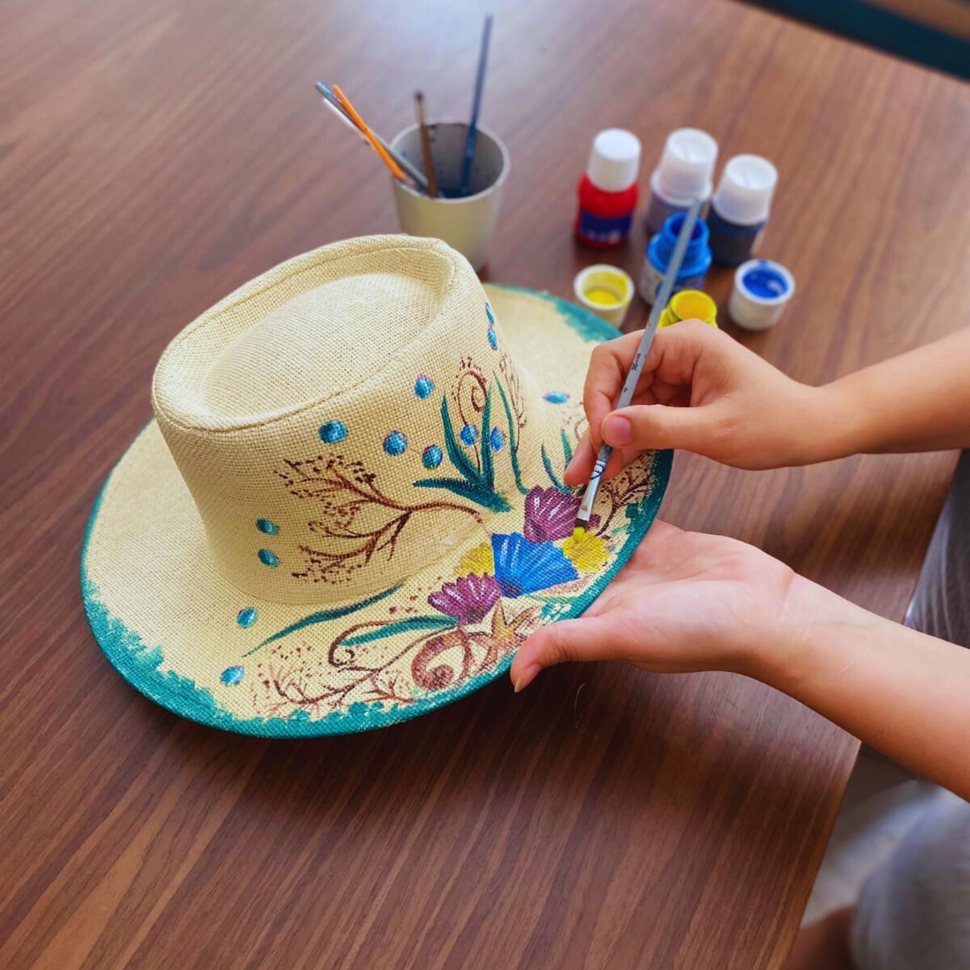 Hand Painted Floral Panama Style Hat Boho Festival Sun Hat Floral Hand-painted Panama Hat: Boho Summer Fedora - Etsy main image 2