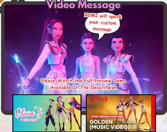 Mensaje de video personalizado de Cazadores de Demonios del K-pop, regalo de cumpleaños personalizado para niños, elige a Rumi, Zoey o Mira, entrega digital en 48 horas