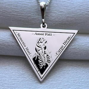 Memento Mori Amor Fati Carpe Diem Necklace–925 Silver Stoic Pendant,Latin Philosophy Gift for Men or Women,Philosophy Jewelry,Gothic Pendant
