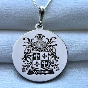 Custom Family Crest Necklace – Personalized Silver Coat of Arms Pendant, Heraldic Jewelry Gift for Him or Her, Ancestry Gift Idea,Gift