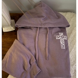 Floral Cross Embroidered Hoodie, Religious Sweatshirt, Unisex, Floral