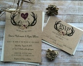 Rustic Wedding Invitation, Floral Antler Wedding Invitation, Shabby Chic Wedding Invitation, Antler Wedding Invitation, Country Wedding