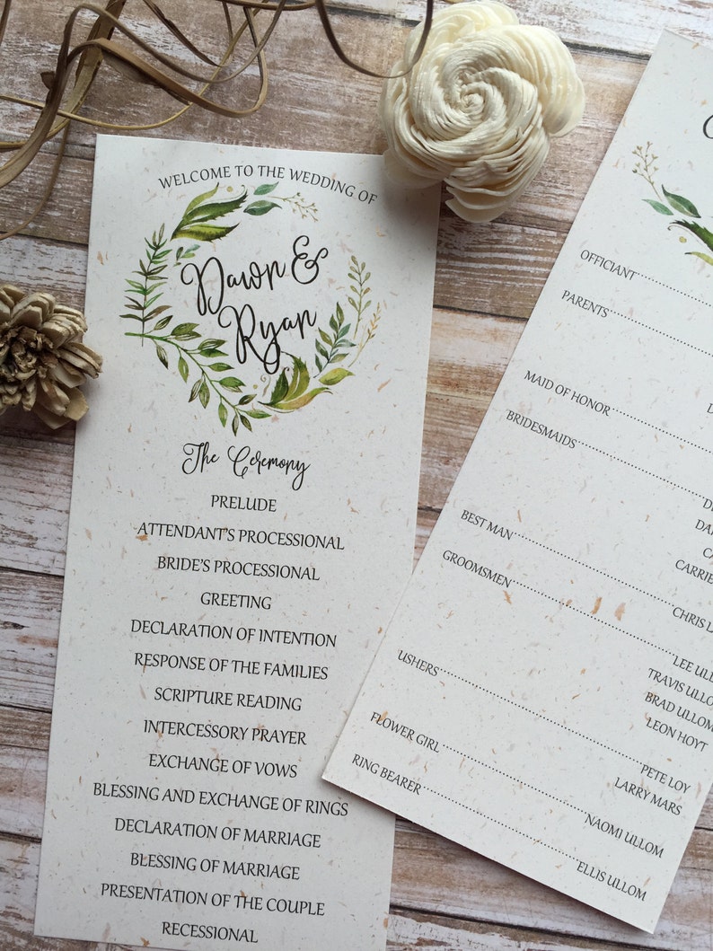 Rustic Wedding Program Leafy Wreath Wedding Program Kraft Wedding Program Laurel Wedding Program Country Wedding Program