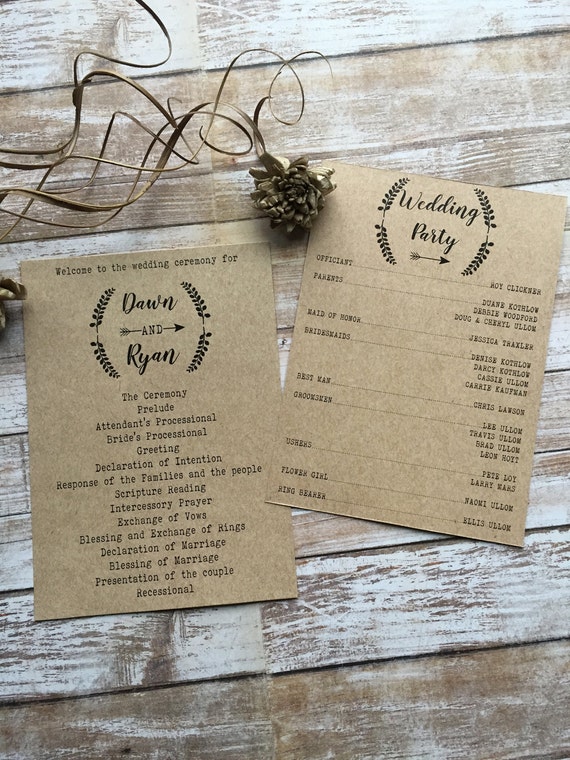 Rustic Wedding Program Kraft Wedding Program Western Wedding Etsy