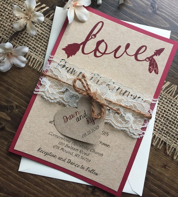 Rustic Wedding Invitation Vintage Wedding Invitation Lace Etsy