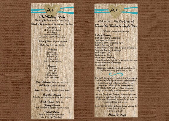 Rustic Wedding Program Burlap Wedding Program Western Etsy