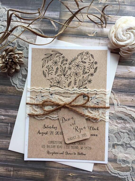 Rustic Wedding Invitation Vintage Wedding Invitation Lace Etsy