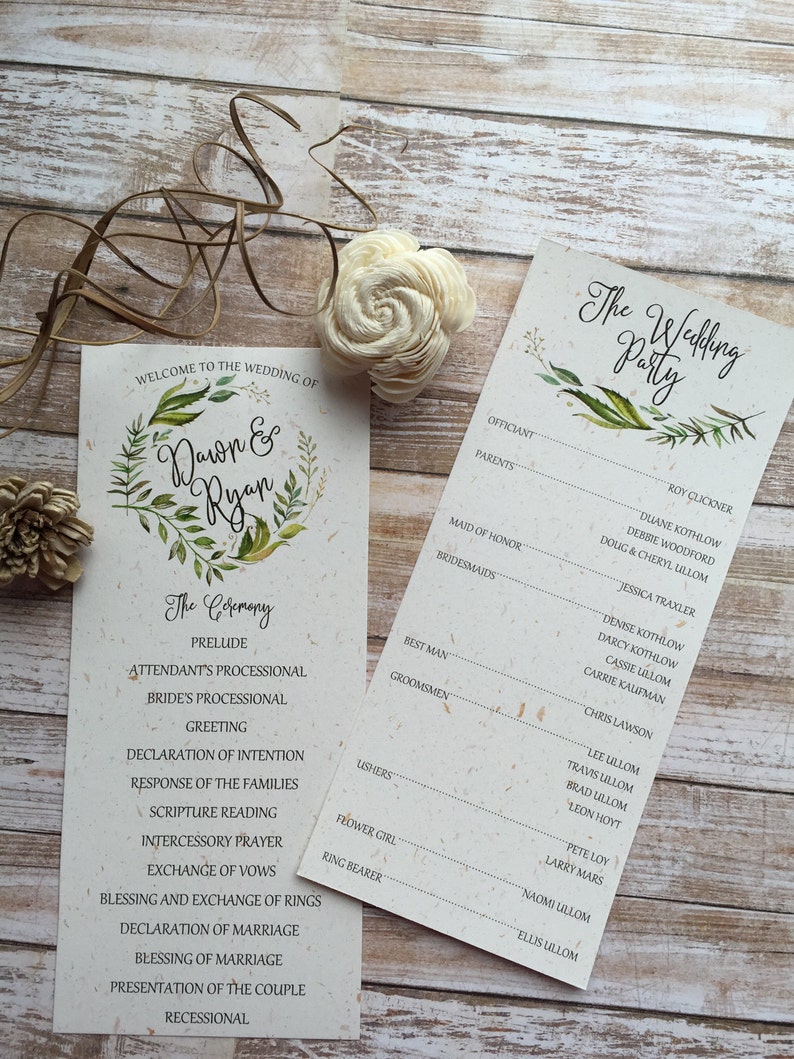 Rustic Wedding Program Leafy Wreath Wedding Program Kraft Wedding Program Laurel Wedding Program Country Wedding Program