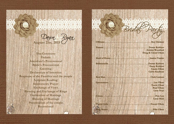 Rustic Wedding Program Burlap Wedding Program Lace Wedding Etsy