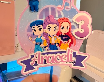 Décoration de gâteau personnalisée Kpop Hunters – couches 3D, âge et nom personnalisés,