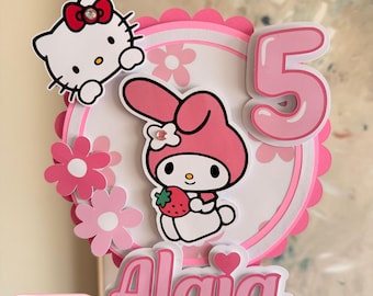 Décoration de gâteau personnalisée Kitty – Décoration d'anniversaire 3D personnalisée avec nom et âge, bonjour