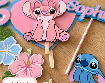 Décoration pour gâteau Stitch Angel – Décoration de fête personnalisée sur le thème du dessin animé, prénom personnalisé pour l'âge