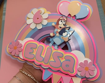 Décoration de gâteau d'anniversaire Bluey, décoration de fête 3D personnalisée
