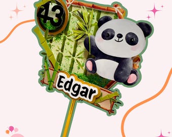 Décoration de gâteau 3D personnalisée pour amoureux des pandas, décoration de fête d'anniversaire, nom et âge personnalisés