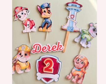 Décoration de gâteau patrouille chiot - décoration de fête personnalisée sur le thème du dessin animé, nom d'âge personnalisé, découpe chien
