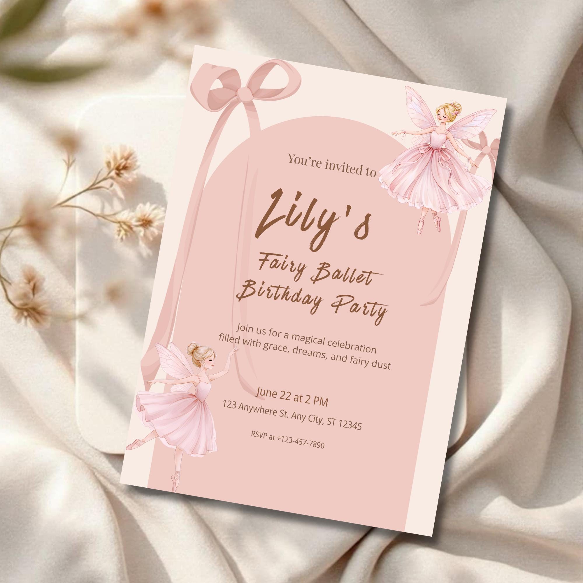 Editable Fairy Ballet Birthday Invitation, Pink Ballerina Fairy Girl ...