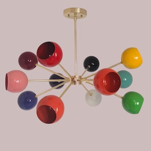 1950s 12 Arms Lights Color Bowl Mid century Ceiling Light Fixture Stilnovo Mid Century Brass Sputnik chandelier light Fixture Office Light