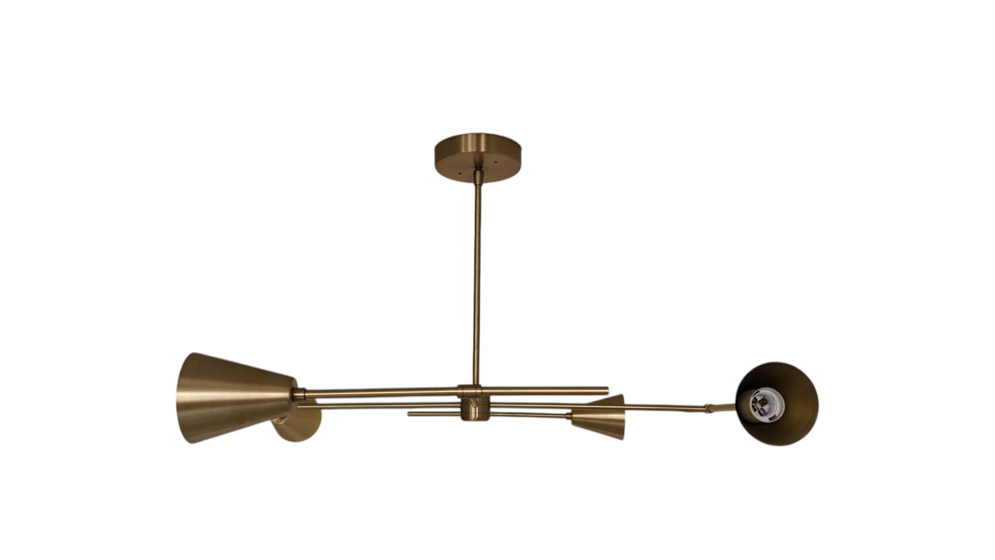 1950年代ミッドセンチュリーのスプートニクシャンデリア、真鍮製4灯