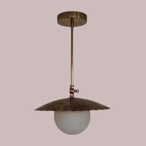 One Light Globe Brass disc Pendant Light - Brass Ceiling fixture - Antique brass Pendent Light Fixture - Kitchen Ceiling Light - Dining Room