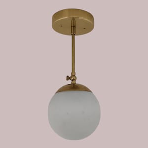 One Light White Globe Style Pendant Brass Ceiling Light Fixture - Mid Century Ceiling Light - Handmade globe Pendant Light - Vanity Ceiling