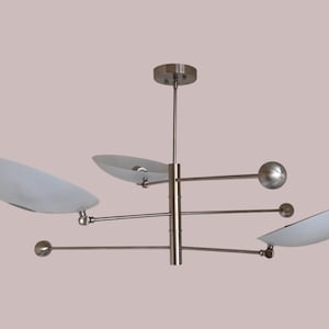1950s Stilnovo Style Mid Century Ceiling Light Fixture Brushed Chrome Disc style Ceiling Fixture Sputnik Chandelier Office Ceiling Light