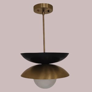 Flush Mount brass Dish Shade Pendant Light - Mid Century Modern Pendant Light - Dining Room Pendant Lamp - Retro Starburst Light Fixture