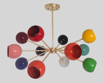 Lámpara de araña Sputnik de latón: estilo Stilnovo de mediados de siglo, 12 luces