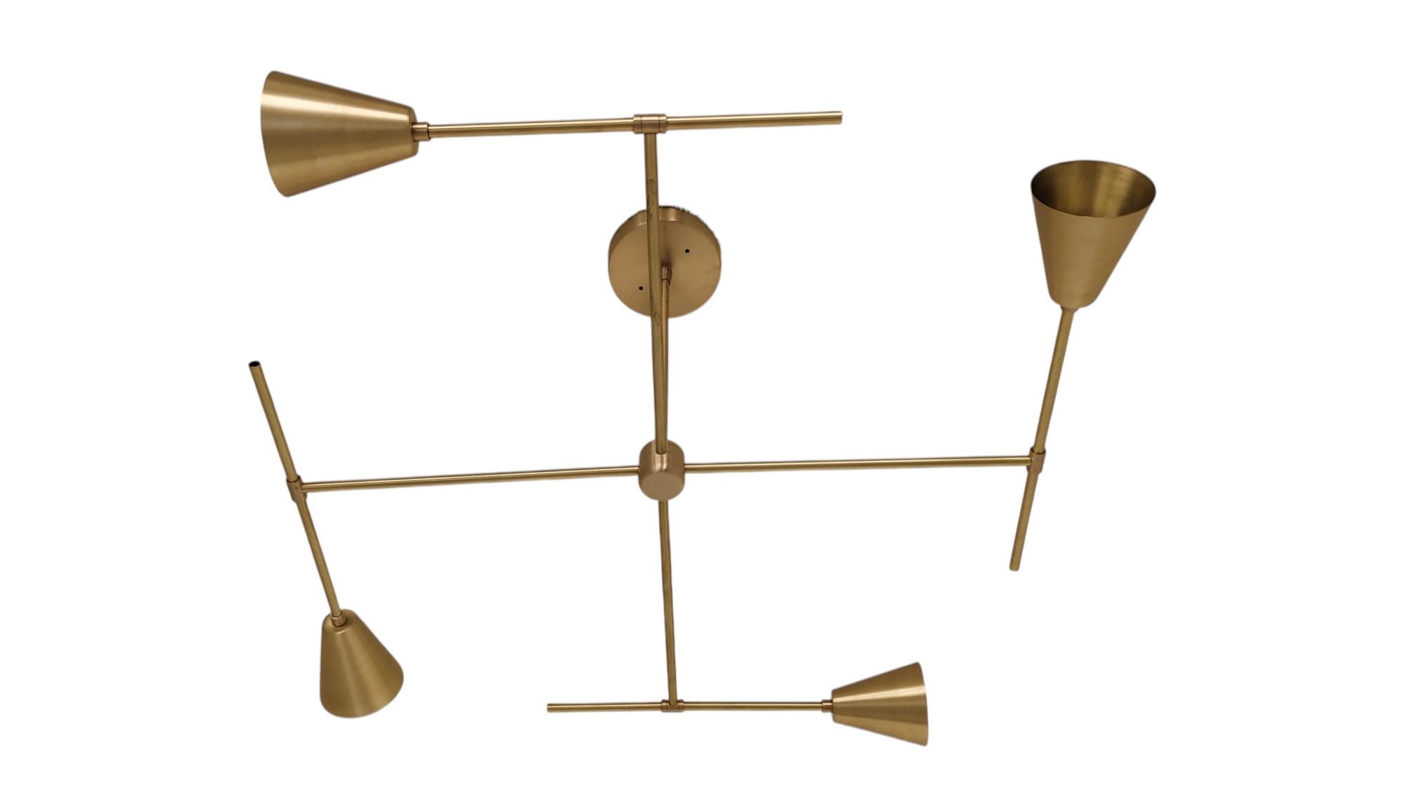 1950年代ミッドセンチュリーのスプートニクシャンデリア、真鍮製4灯