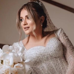Elegant Sparkly Long Sleeve Wedding Dress | Beaded Sequin Fabric Custom Gown | Bridal Couture Tailored to Fit | Jale Fashion 2025