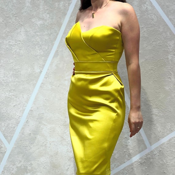 Custom Satin Cocktail Dress | Strapless Sweetheart Party Dress - Etsy Custom Satin Cocktail Dress | Strapless Sweetheart Party Dress - Etsy