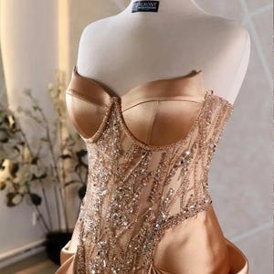 Luxury Satin Corset Gown Beaded Mermaid Prom Dress Elegant Formal Evening Bridal Couture