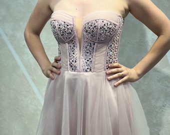 Beaded Corset Tulle Dress: Strapless Wedding, Engagement Gown (Plus Size)