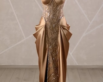 Handmade Satin Corset Gown: Beaded Mermaid Prom Dress