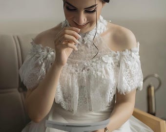 Off-Shoulder French Lace Wedding Dress 3D Floral Tulle A-Line Gown Elegant Romantic Bridal Couture