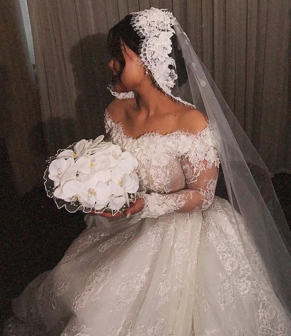 Luxury French Lace Wedding Dress, 3D Floral Appliqu Ball Gown, Custom Princess Bridal Gown
