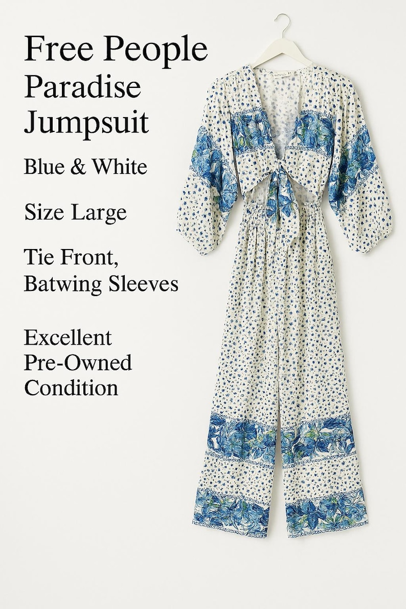 Free People Paradise Jumpsuit – Blue & White – Size Large*Discounted image 3