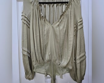 Free People Olive Green Long Sleeve Thong Bodysuit - Small (Discounted)