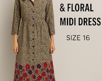 Leslie Fay Leopard & Floral Midi Dress – Size 16 *Discounted*