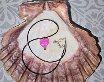 Handmade Pink Heart Popsicle Charm Necklace (Cord Included)