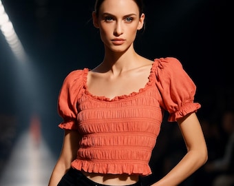 NWT Almost Famous Coral Smocked Crop Top